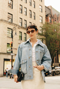 Petite Studio NYC's Moxie Denim Jacket in Light Indigo