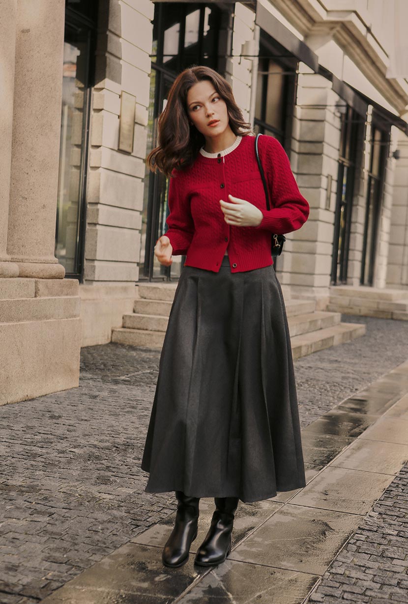 Petite Studio's Carmina Wool Cardigan in Red