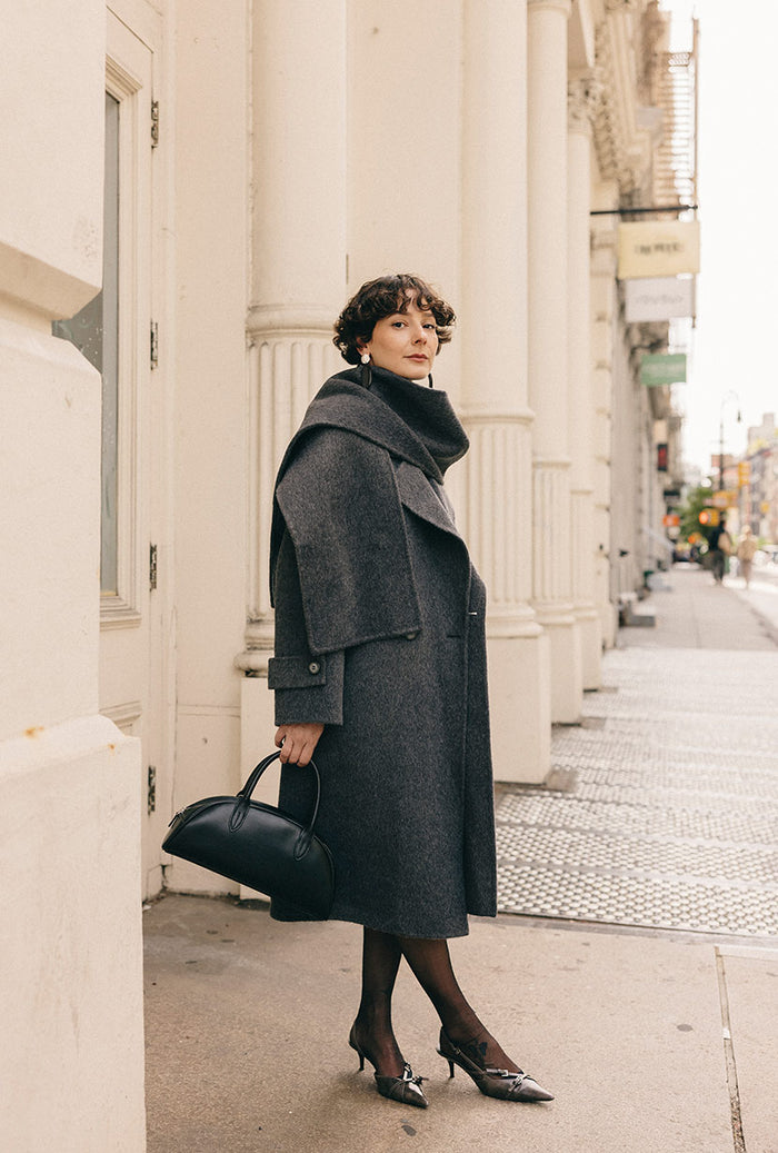 Petite Studio's Carina Wool Scarf Coat in Charcoal