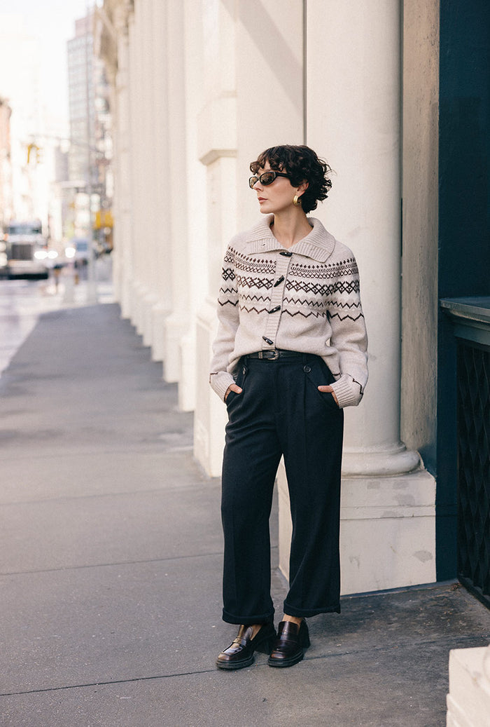 Petite Studio's Cohen Fair Isle Wool Cardigan in Beige