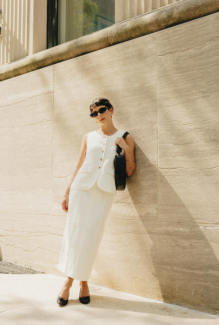 Petite Studio NYC's Teigan Linen Pencil Skirt in White