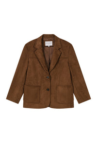 Petite Studio's Dominique Oversized Suede Blazer in Caramel