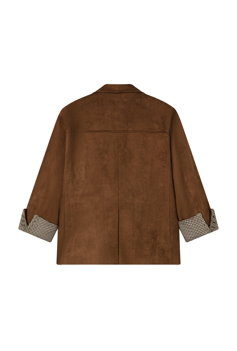 Petite Studio's Dominique Oversized Suede Blazer in Caramel