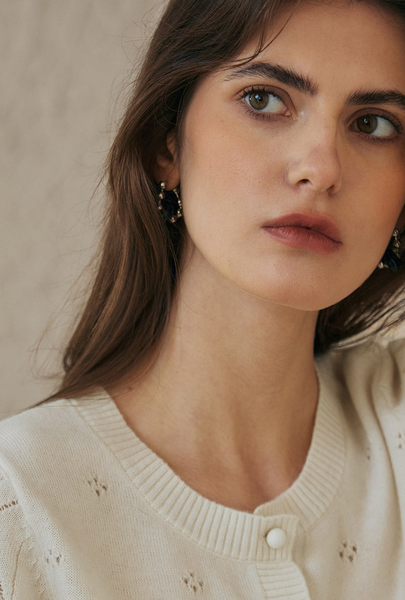 Petite Studio's Meliora Silver and Black Bead Drop Earrings