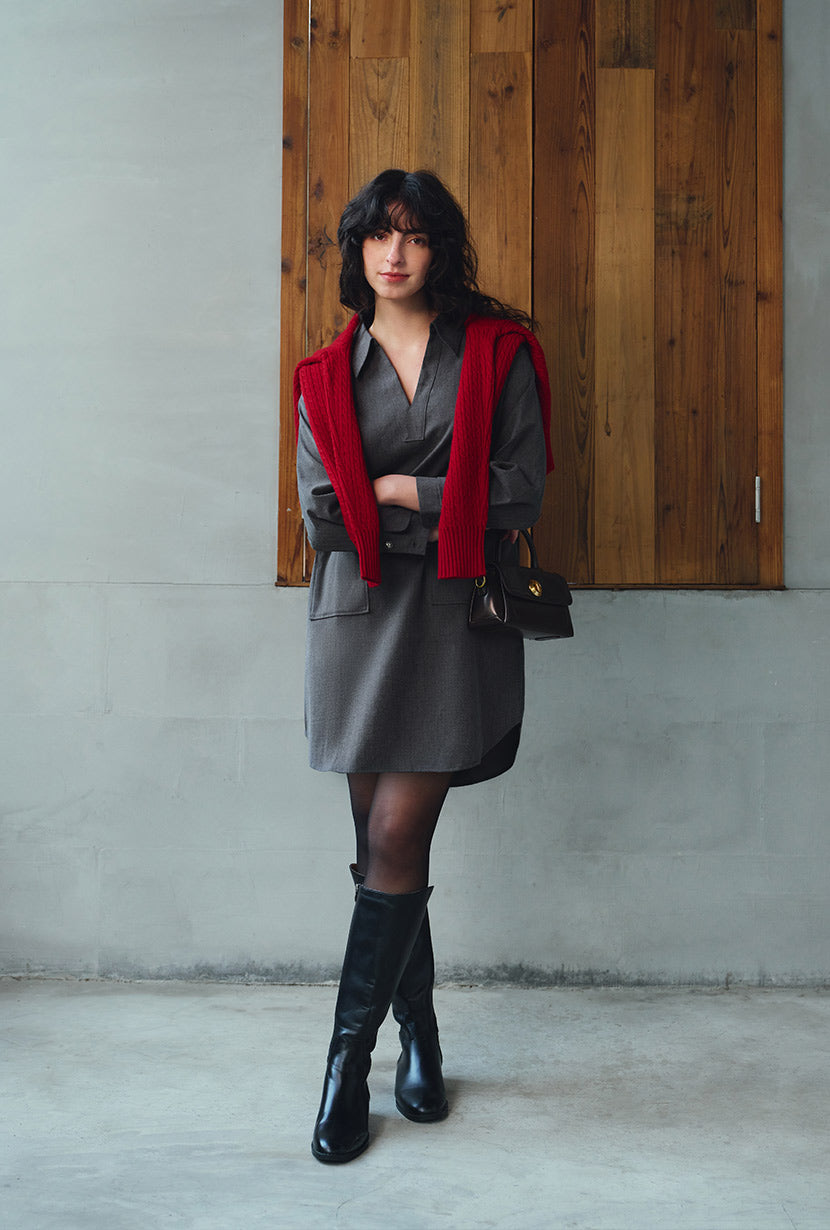 Petite Studio's Abby Wool Blend Dress in Charcoal