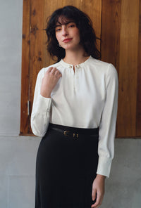 Petite Studio's Office-Appropriate Buvette Pearl Blouse in Ivory