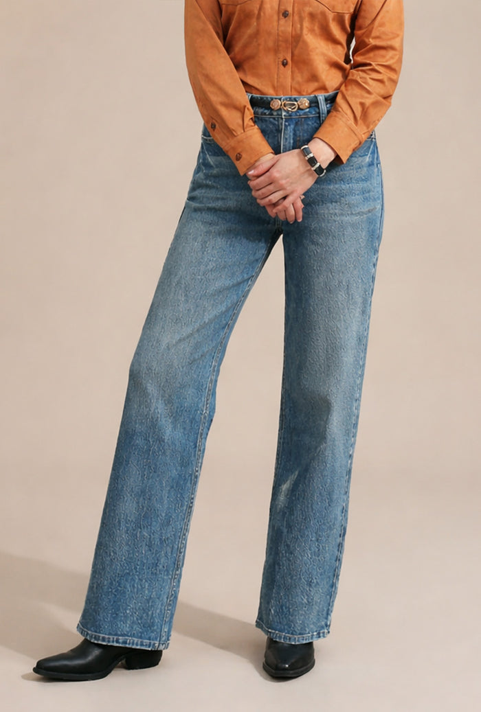 Petite Studio's Cayden Mid-Rise Straight Leg Jeans in Blue