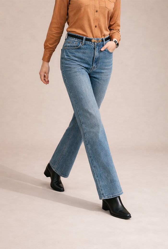 Petite Studio's Cayden Mid-Rise Straight Leg Jeans in Blue