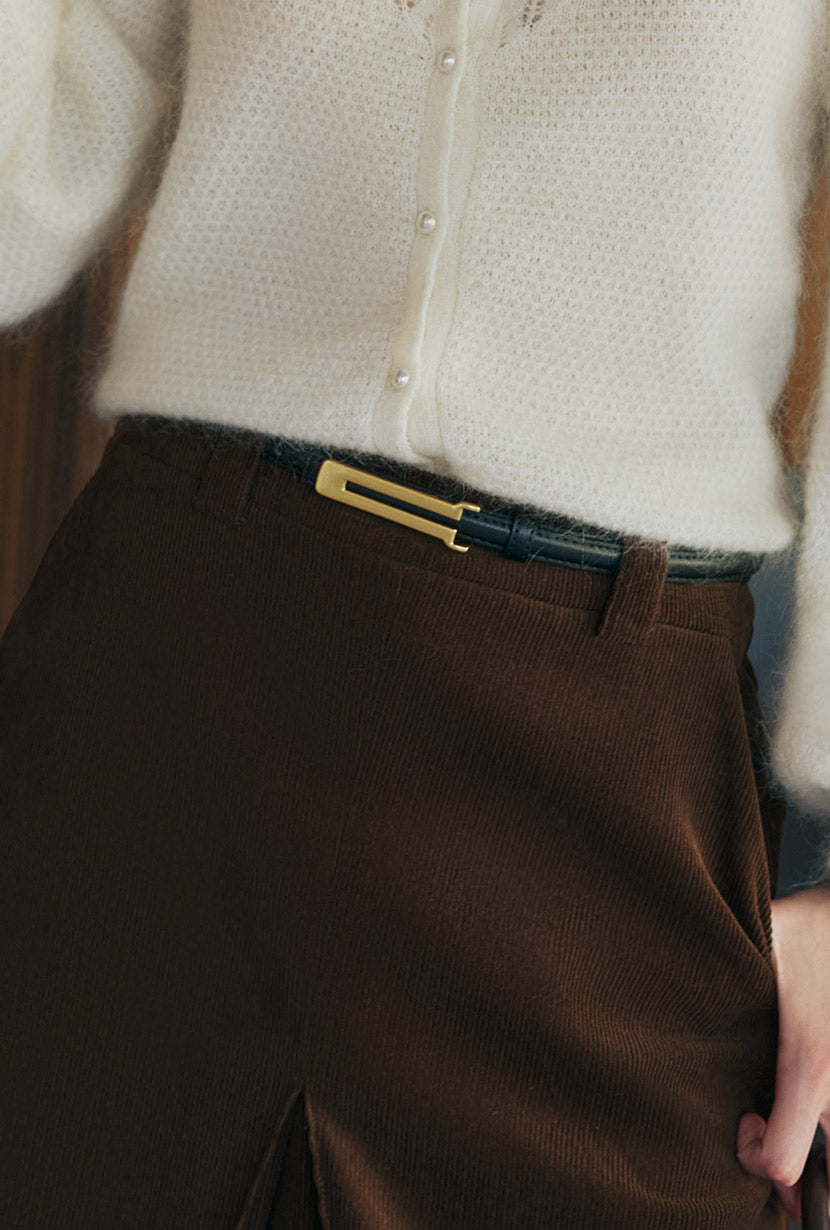 Petite Studio's Cyrillar Black and Golden Buckle Thin Leather Belt
