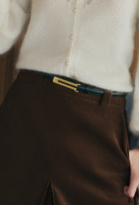 Petite Studio's Cyrillar Black and Golden Buckle Thin Leather Belt

