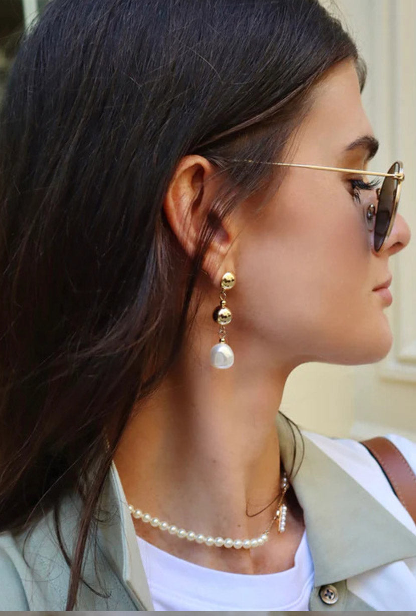 Petite Studio's Gold Ball and Baroque Pearl Drop Earrings