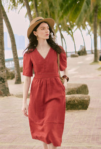 Petite Studio's Meryl Linen Dress in Red 