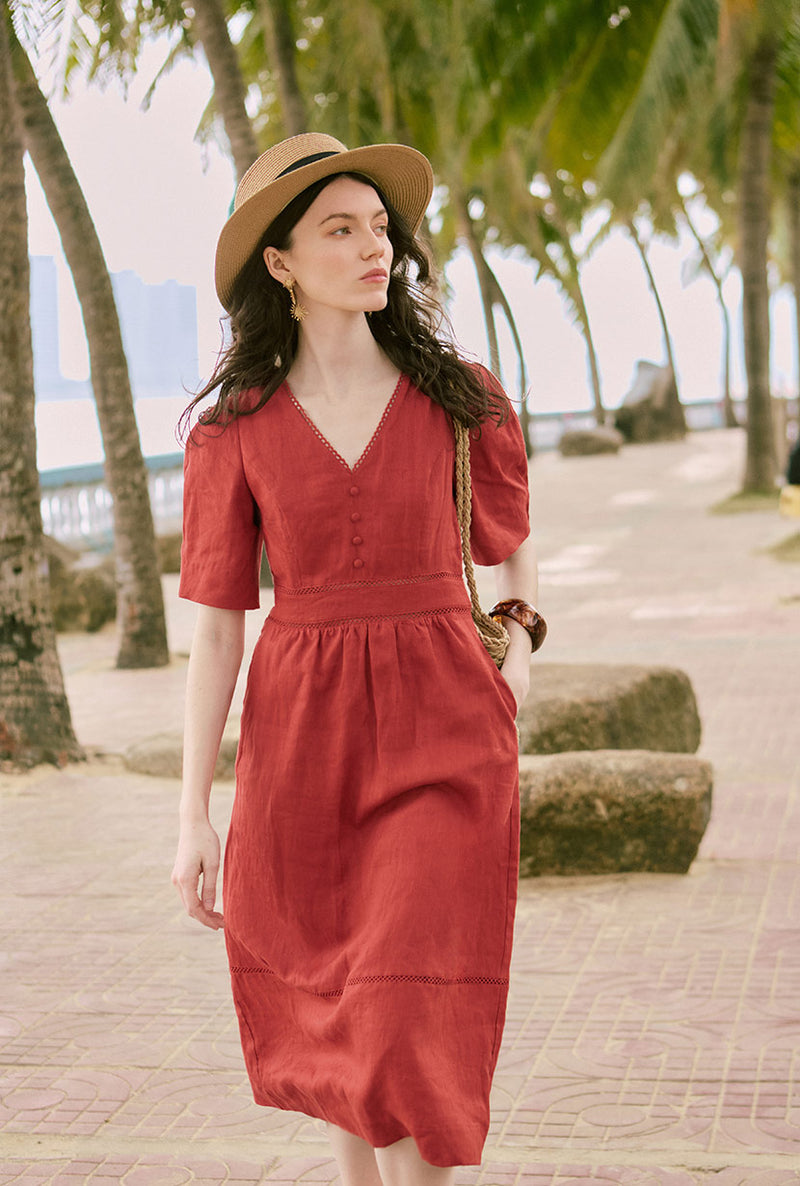Petite Studio's Meryl Linen Dress in Red 