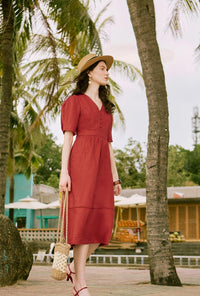 Petite Studio's Meryl Linen Dress in Red 