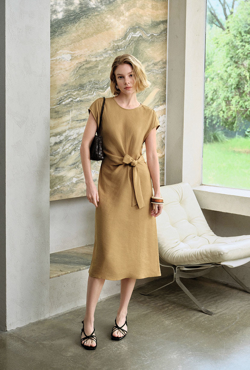 Petite Studio's Elisha Tencel Dress in Mustard 