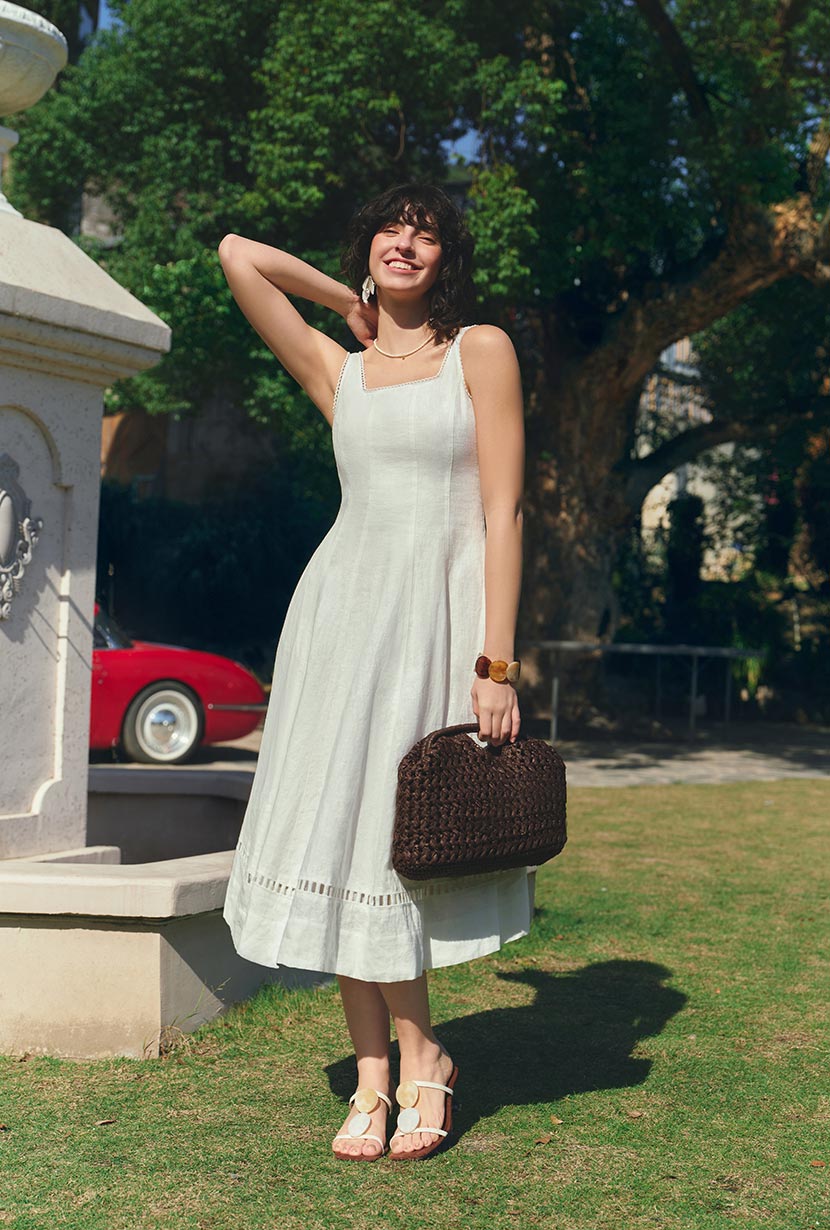 Petite Studio's Fenton Panel Linen Dress in Ivory 