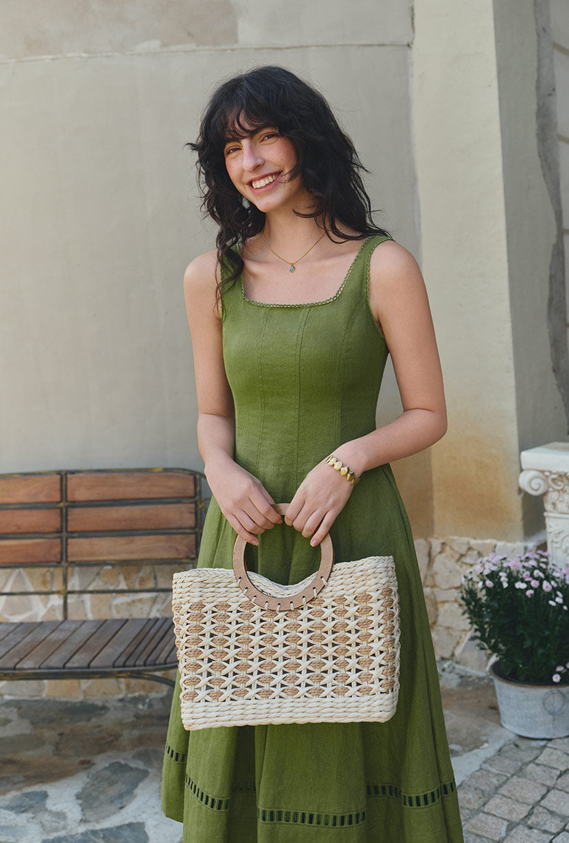 Petite Studio's Fenton Panel Linen Dress in Green