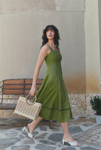 Petite Studio's Fenton Panel Linen Dress in Green