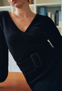 Petite Studio's Galvin Wool Knit Sheath Mini Dress in Black