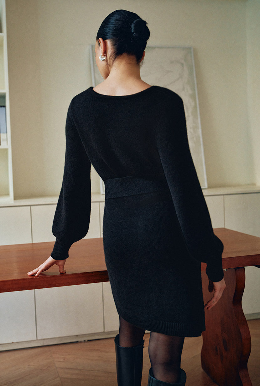 Petite Studio's Galvin Wool Knit Sheath Mini Dress in Black