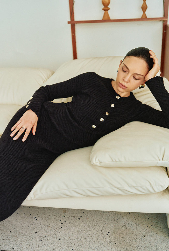 Petite Studio's Leigh Wool Knit Midi Dress in Black
