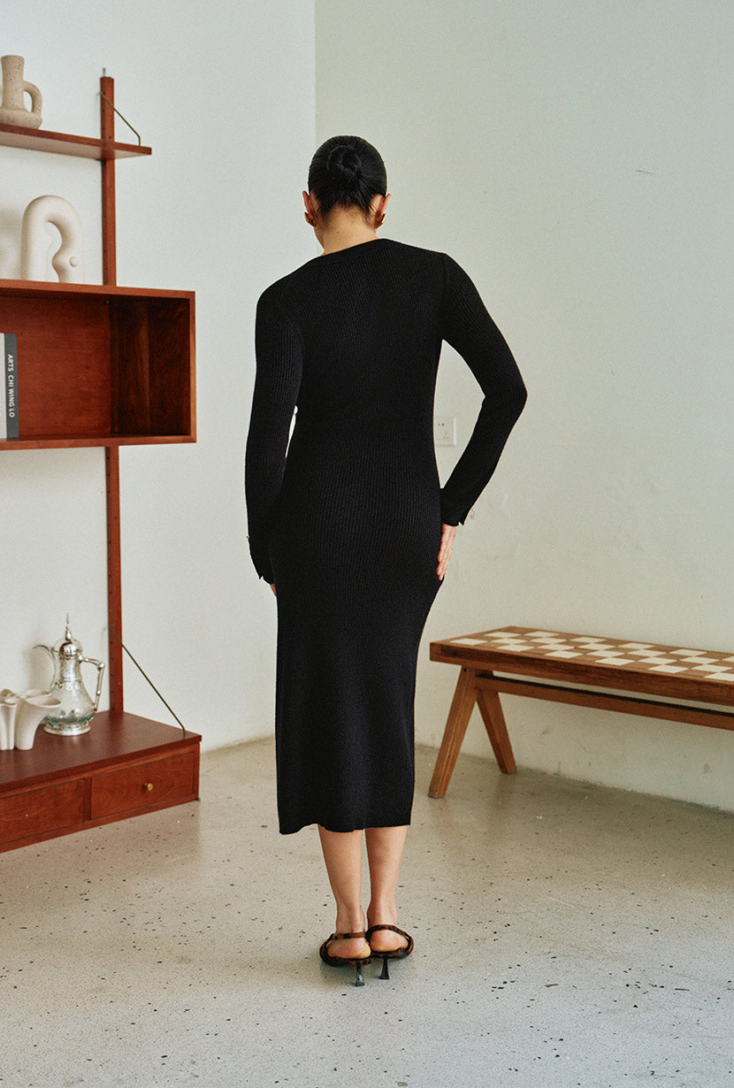 Petite Studio's Leigh Wool Knit Midi Dress in Black