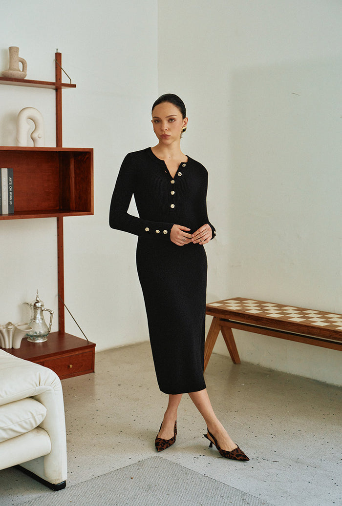Petite Studio's Leigh Wool Knit Midi Dress in Black