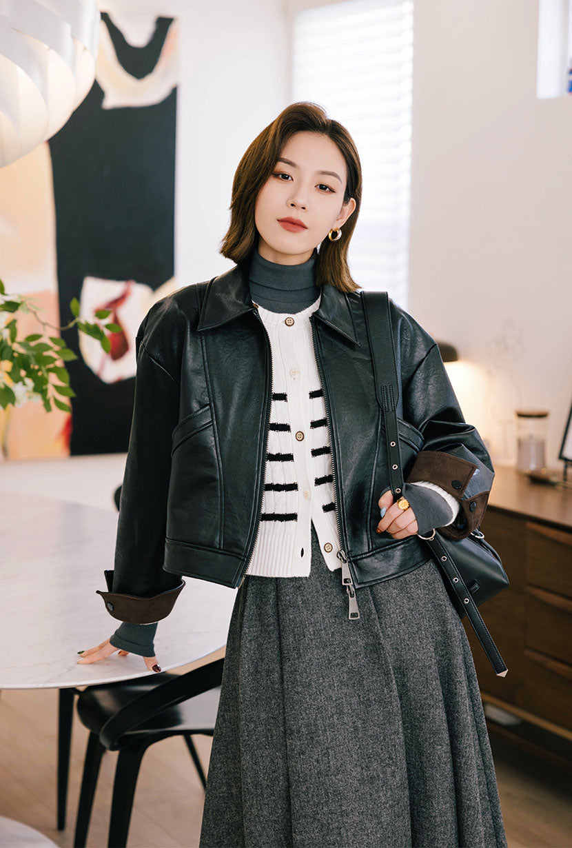 Petite Studio's Laura Leather Jacket in Black