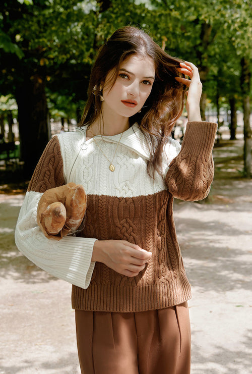 Petite Studio's Rowen Wool Sweater in Ivory & Caramel 