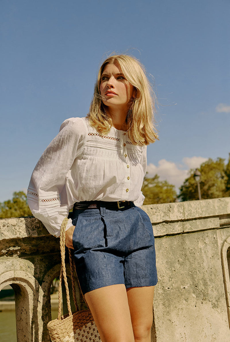 Petite Studio NYC's Elyna Linen Blouse in White