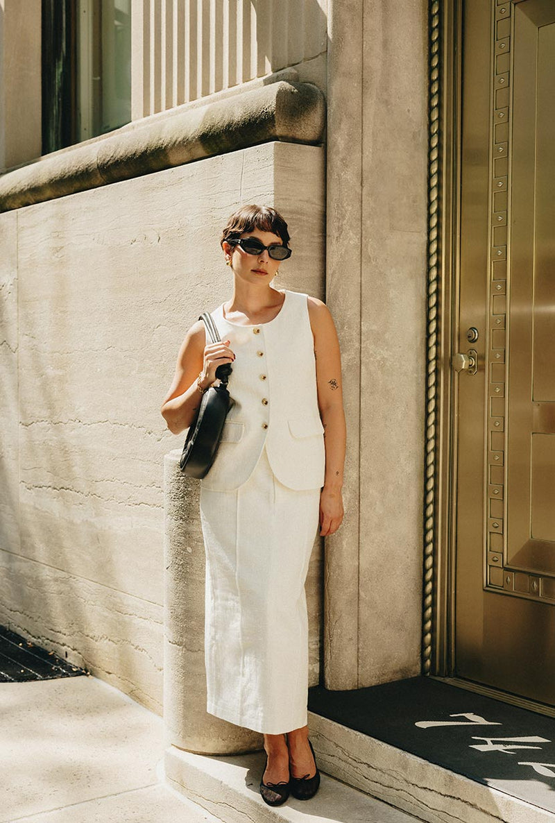 Petite Studio NYC's Ines Linen Vest in White