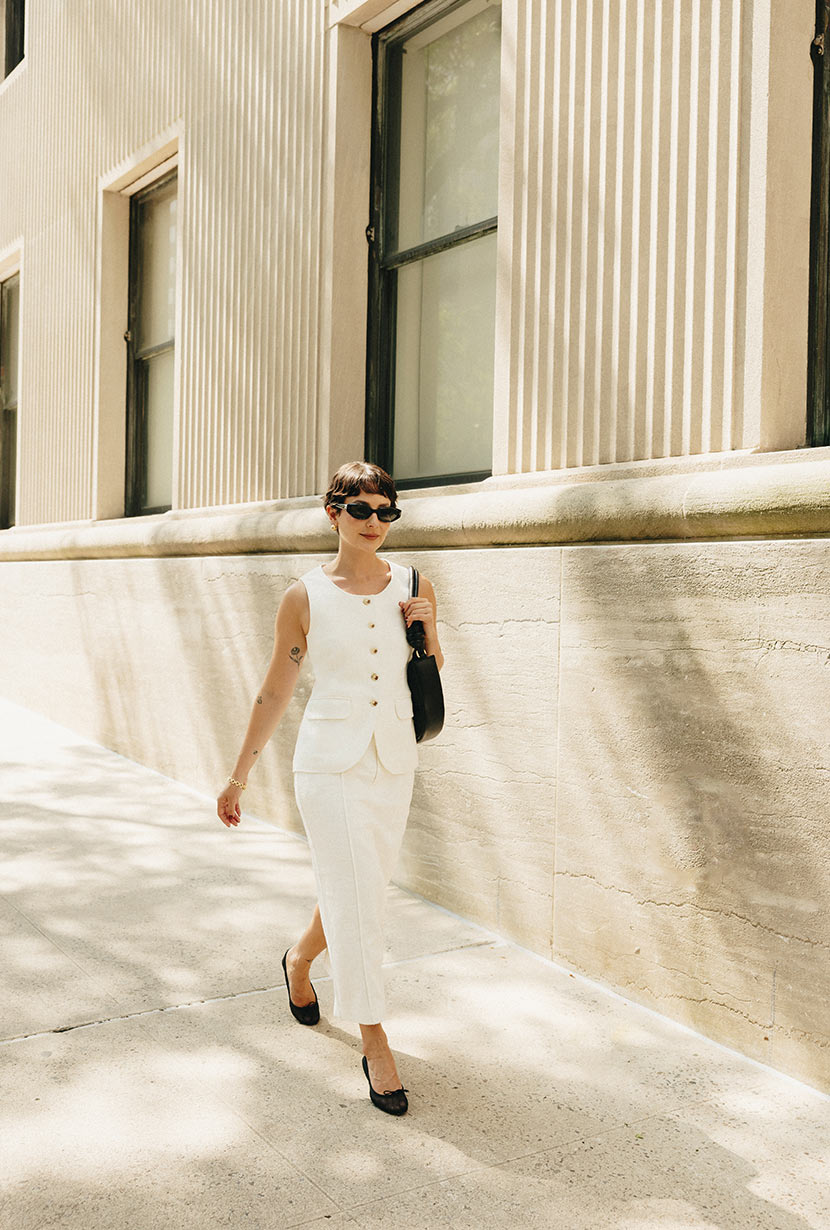 Petite Studio NYC's Ines Linen Vest in White