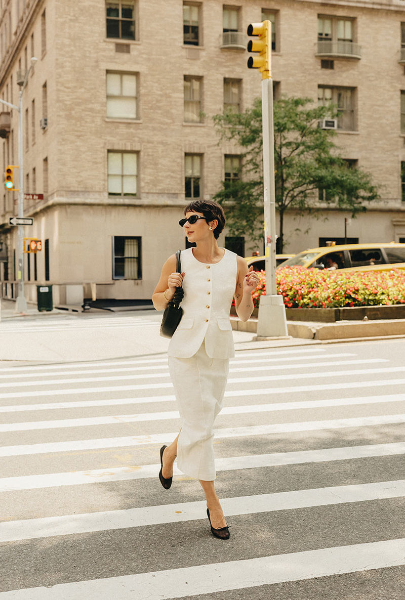 Petite Studio NYC's Ines Linen Vest in White