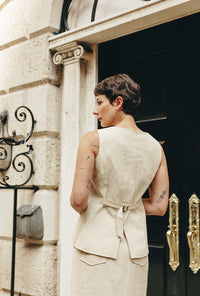 Petite Studio NYC's Ines Linen Vest in Oat