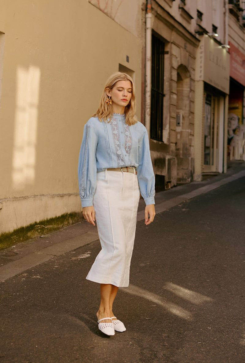 Petite Studio NYC's Aerin Blouse in Denim Blue