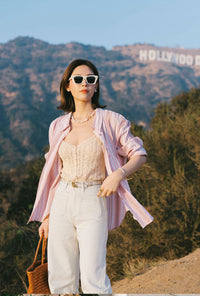 Petite Studio's Meg Cotton Shirt in Blush Striped