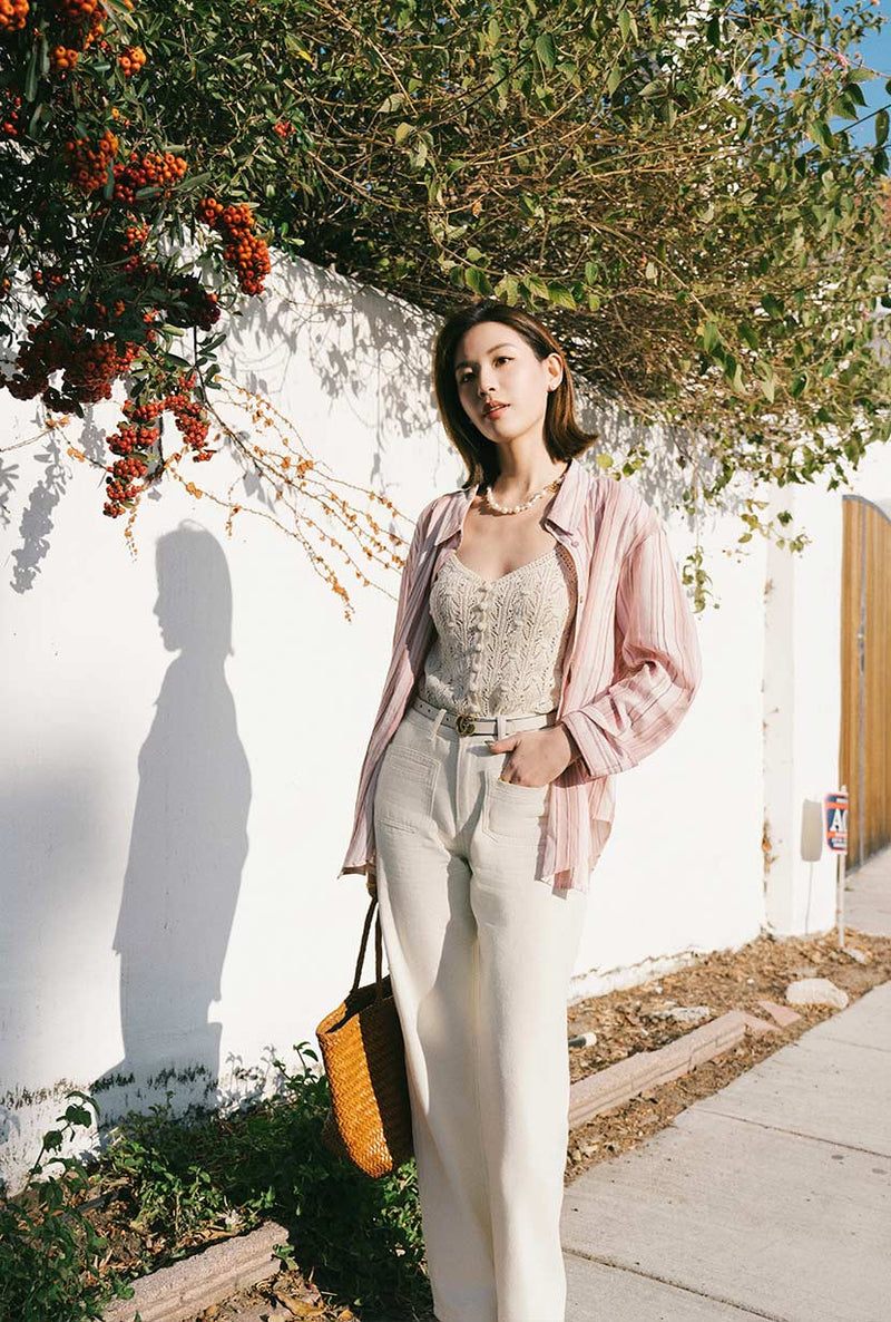Petite Studio's Meg Cotton Shirt in Blush Striped