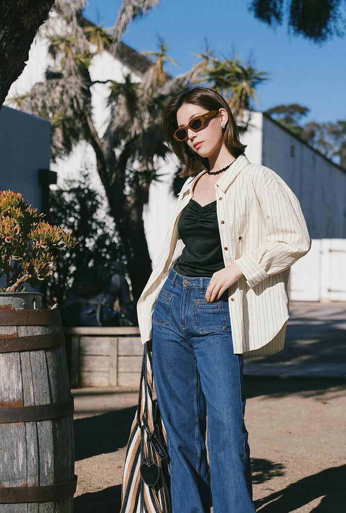 Petite Studio's Meg Tencel-Blend Shirt in Cream Striped