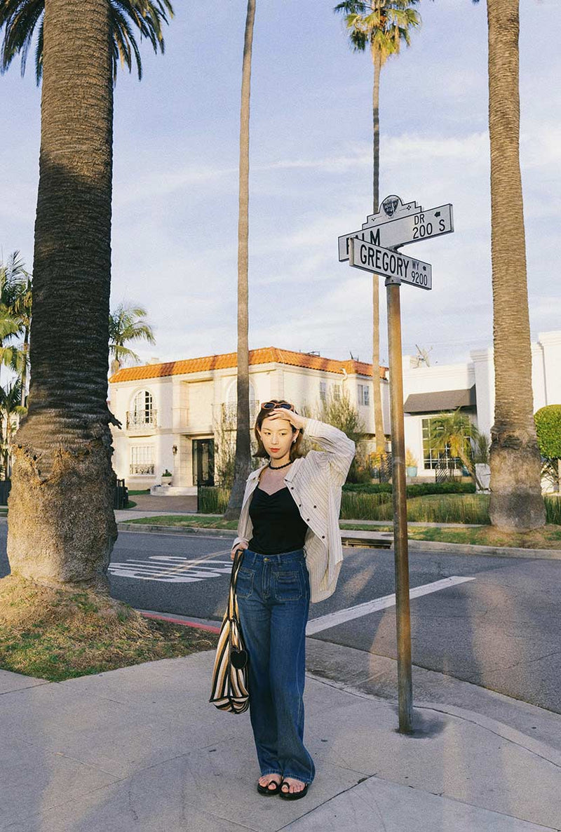 Petite Studio's Meg Tencel-Blend Shirt in Cream Striped