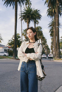 Petite Studio's Meg Tencel-Blend Shirt in Cream Striped