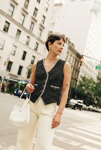 Measurements for Jamina Cotton Blend Tweed Vest in Black