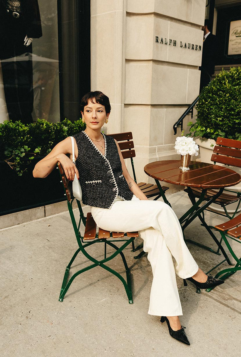 Measurements for Jamina Cotton Blend Tweed Vest in Black
