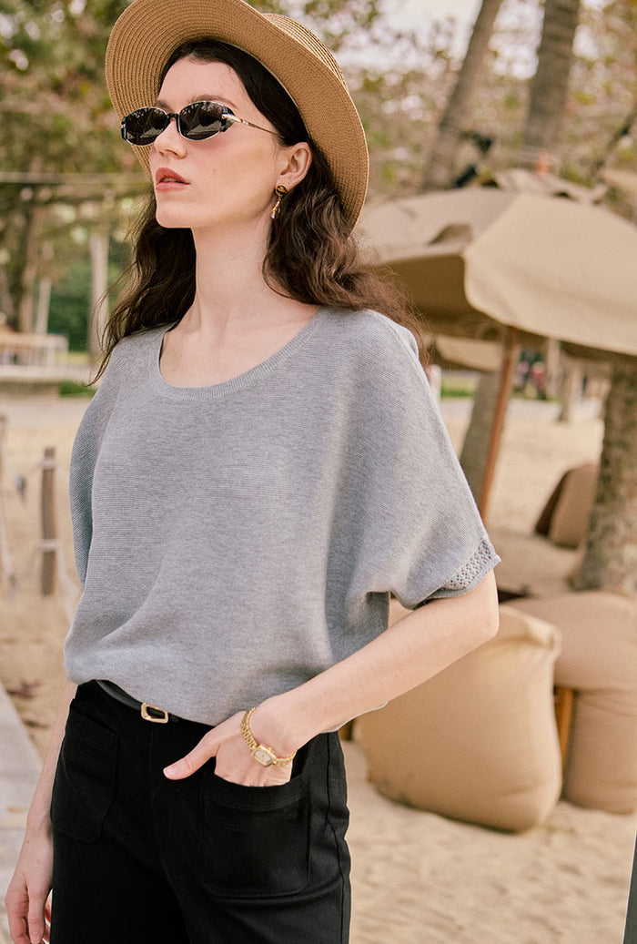 Petite Studio's Franco Cotton Knit Top in Grey 