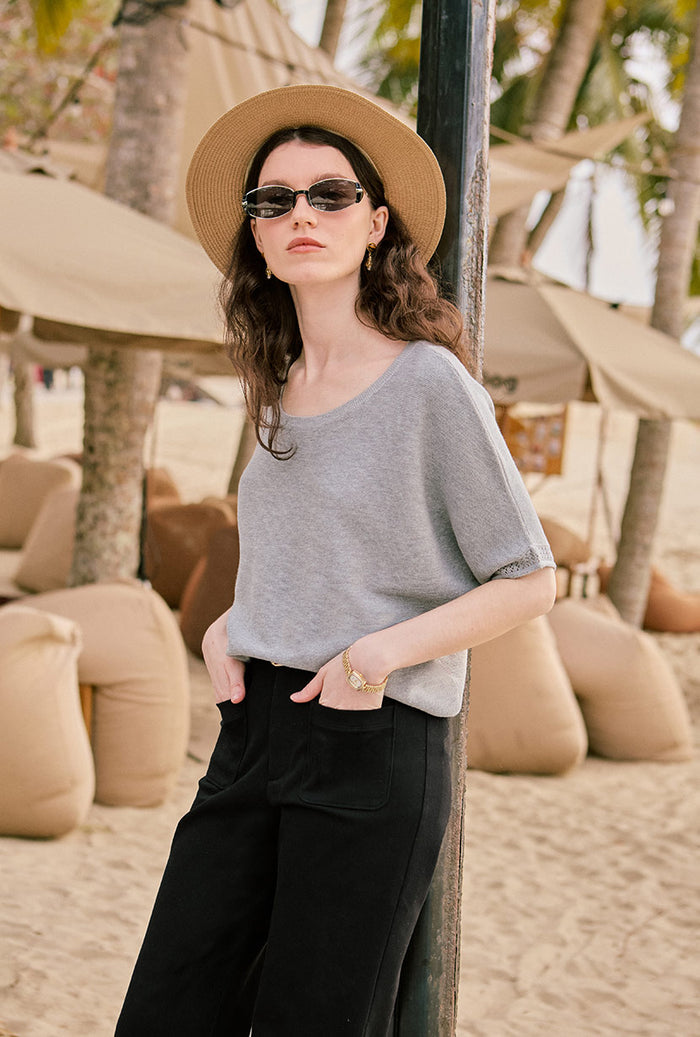 Petite Studio's Franco Cotton Knit Top in Grey 