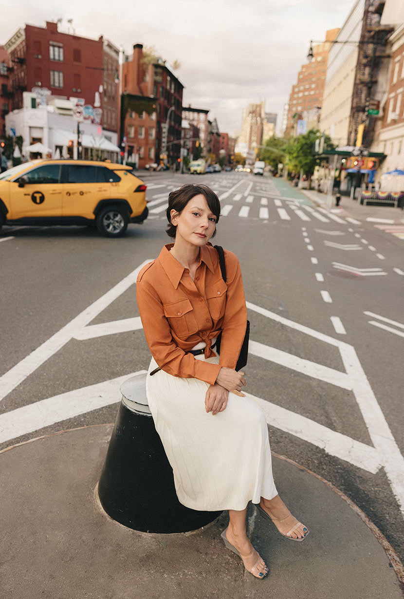 Petite Studio's Dana Linen Shirt Jacket in Ginger