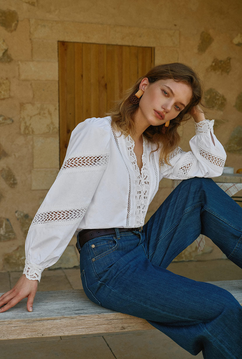 Petite Studio's Drew Cotton Blouse in Ivory