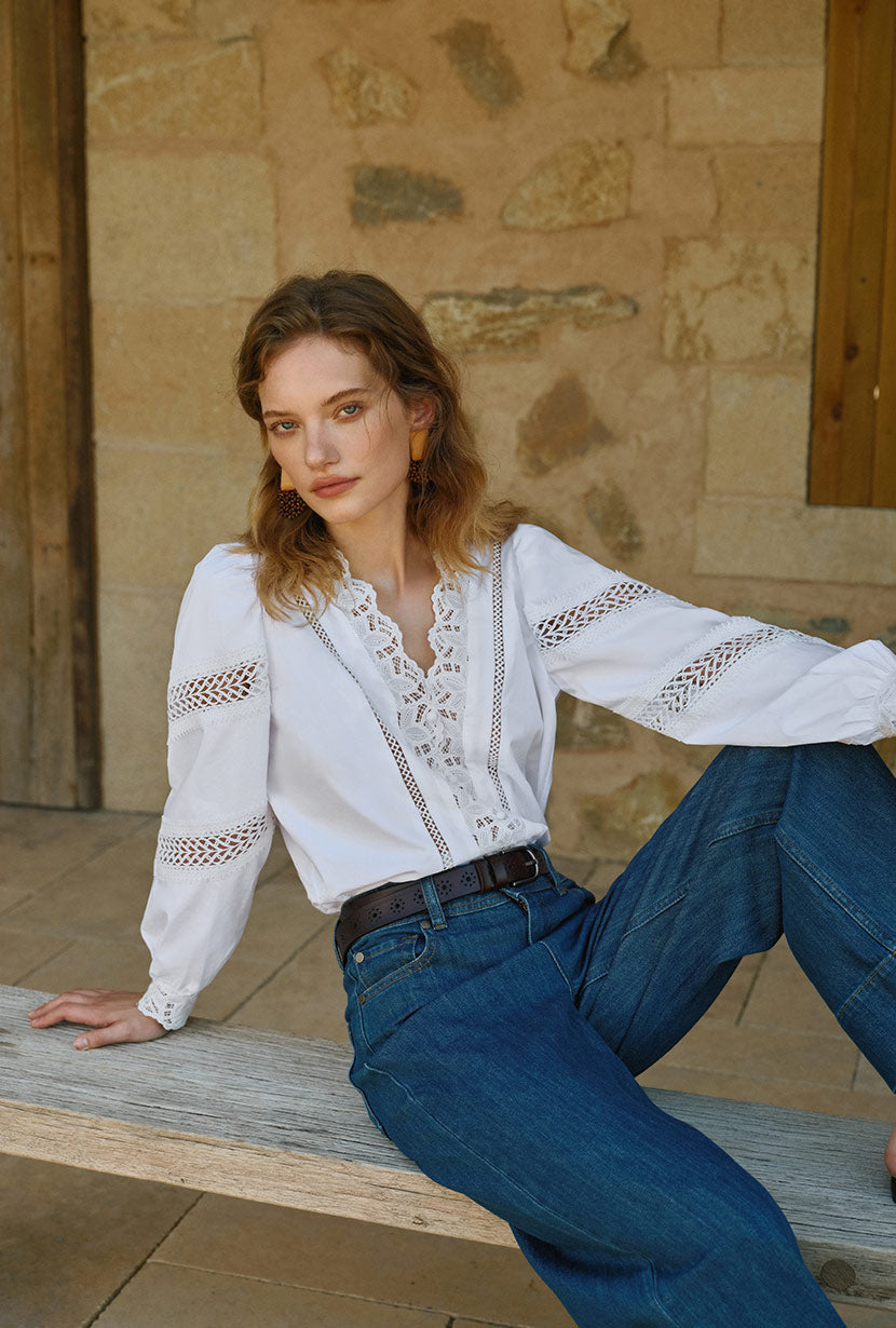 Petite Studio's Drew Cotton Blouse in Ivory