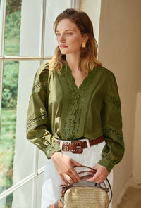 Petite Studio's Drew Cotton Blouse in Green 