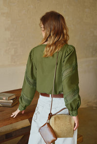 Petite Studio's Drew Cotton Blouse in Green 