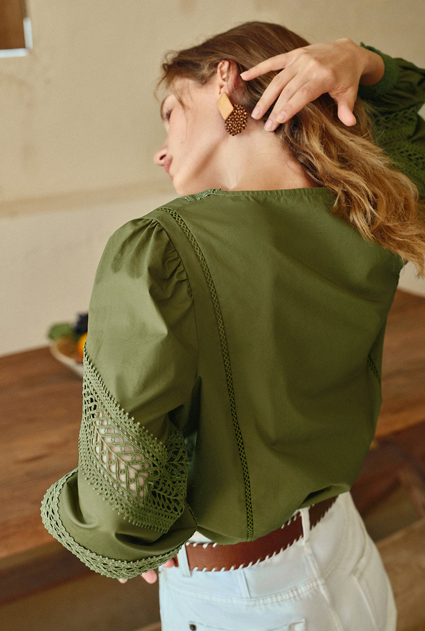 Petite Studio's Drew Cotton Blouse in Green 